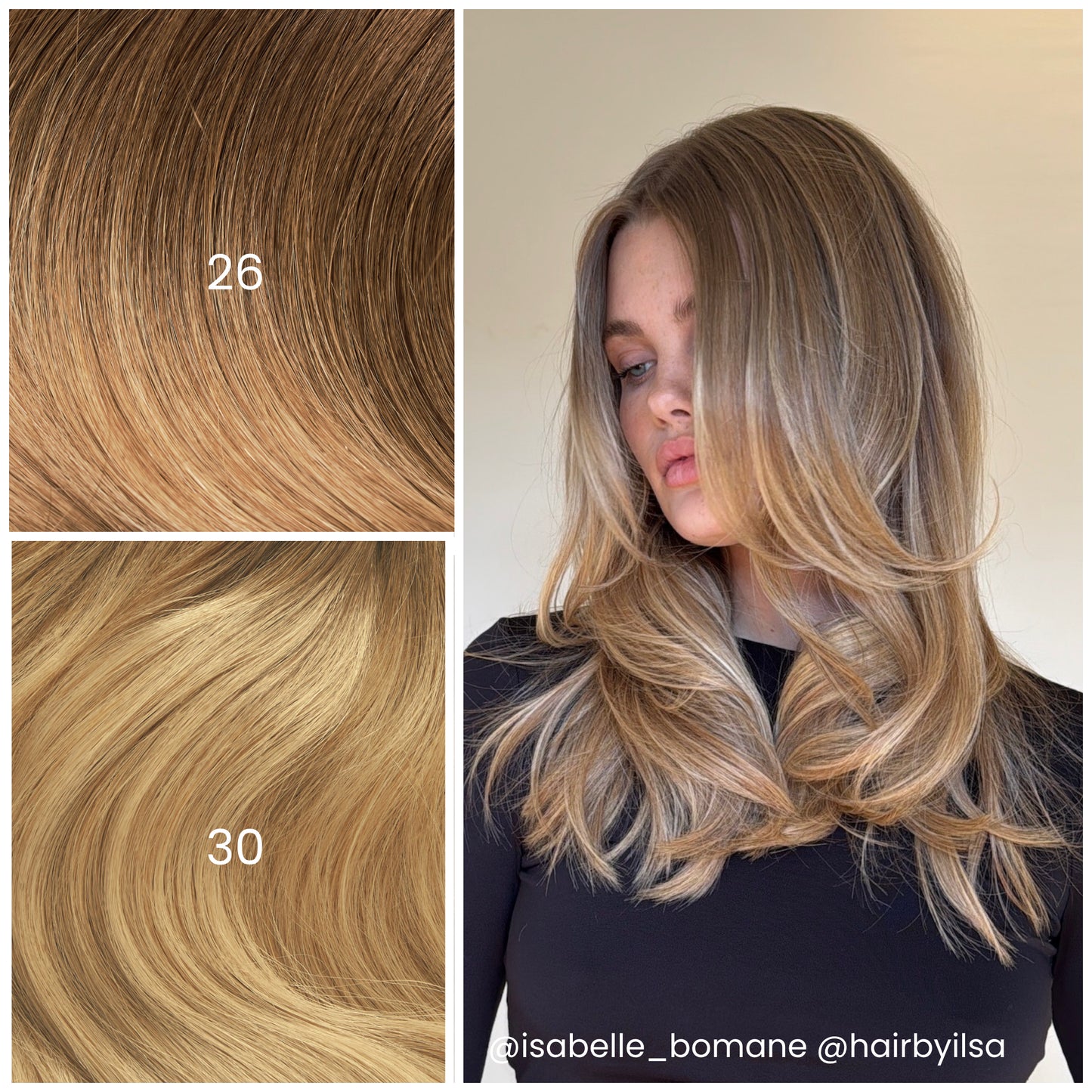 Side profile of model with LINEONE Hair 26 Rooted Neutral Bronde extensions, mid-length voluminous bronde curls