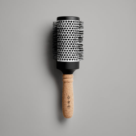 LINEONE Hair KAMI Round Brush with cork handle, ceramic black barrel and silver vented head