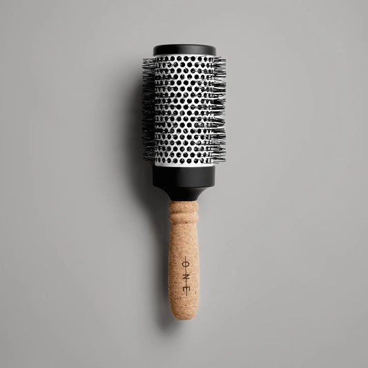 LINEONE Hair round brush with ceramic barrel, ionic bristles and natural cork handle stamped ONE