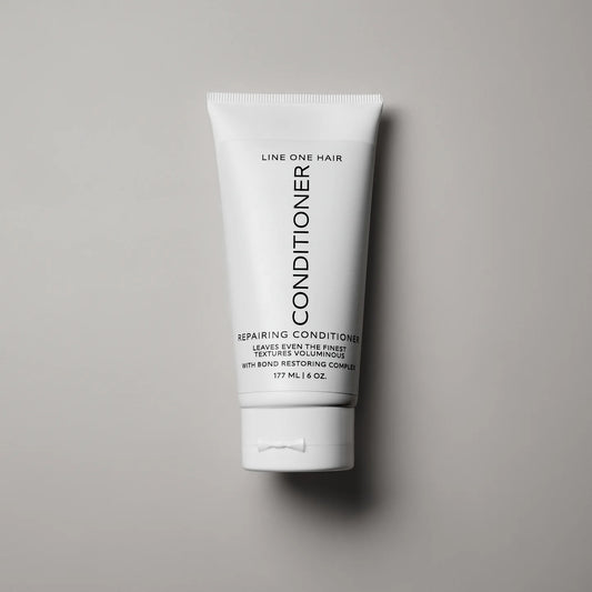LINEONE Hair Repairing Conditioner 6 oz white tube with vertical text on grey backdrop