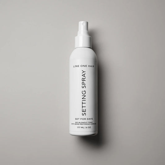 LINEONE Hair Setting Spray 6 oz white bottle, 90s blowout tonic with bond restoring complex