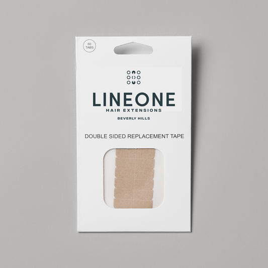 LINEONE Hair Re-Tape double sided replacement tape in white packaging with visible tan tab strips