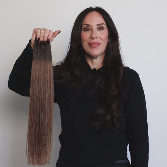 10 Rooted Light Brunette Genius Weft Straight Hair Extensions | LINEONE Hair