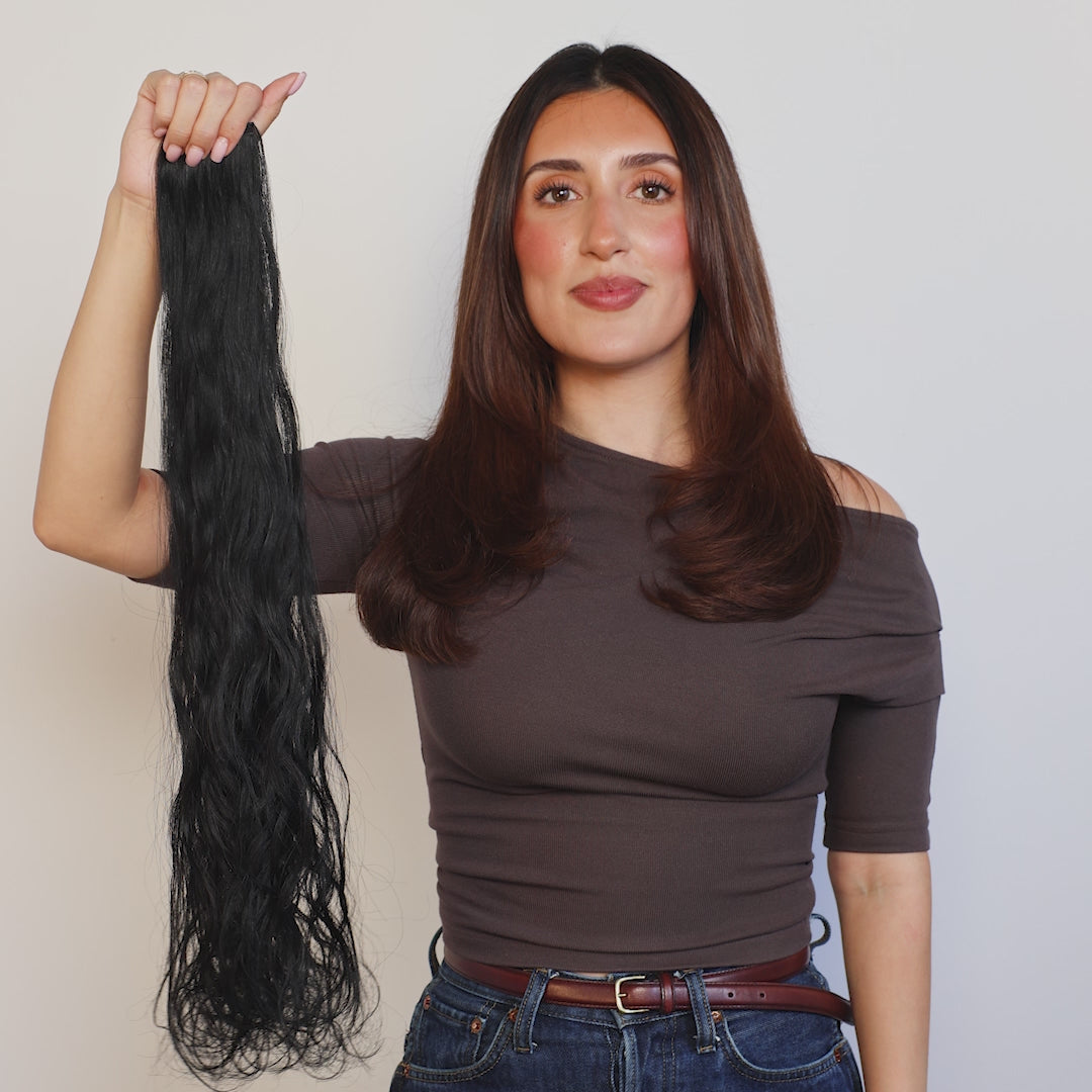 1 Jet Black Genius Weft Wavy Hair Extensions | LINEONE Hair