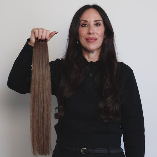 8 Rooted Brunette (highlights) Genius Weft Straight Hair Extensions | LINEONE Hair