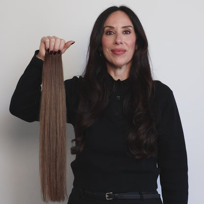 8 Rooted Brunette (highlights) Genius Weft Straight Hair Extensions | LINEONE Hair