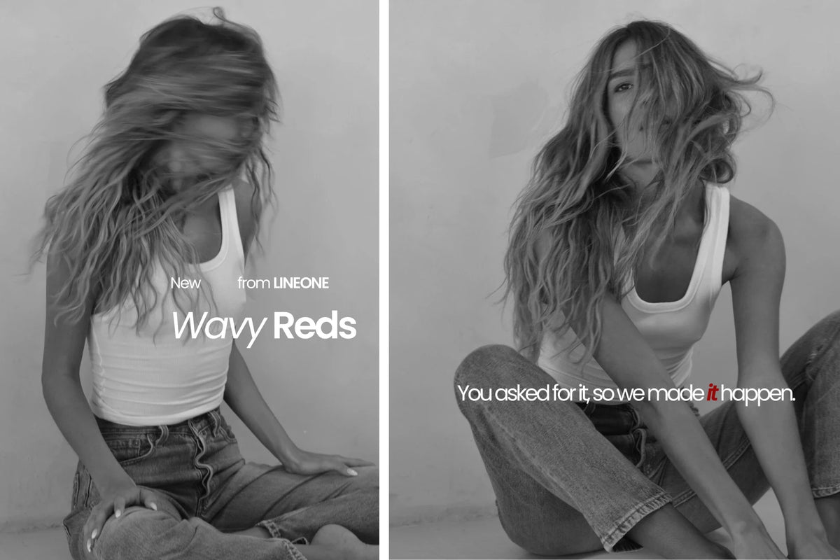 Wavy Reds, new from LINEONE Hair, model with long wavy hair, desktop banner